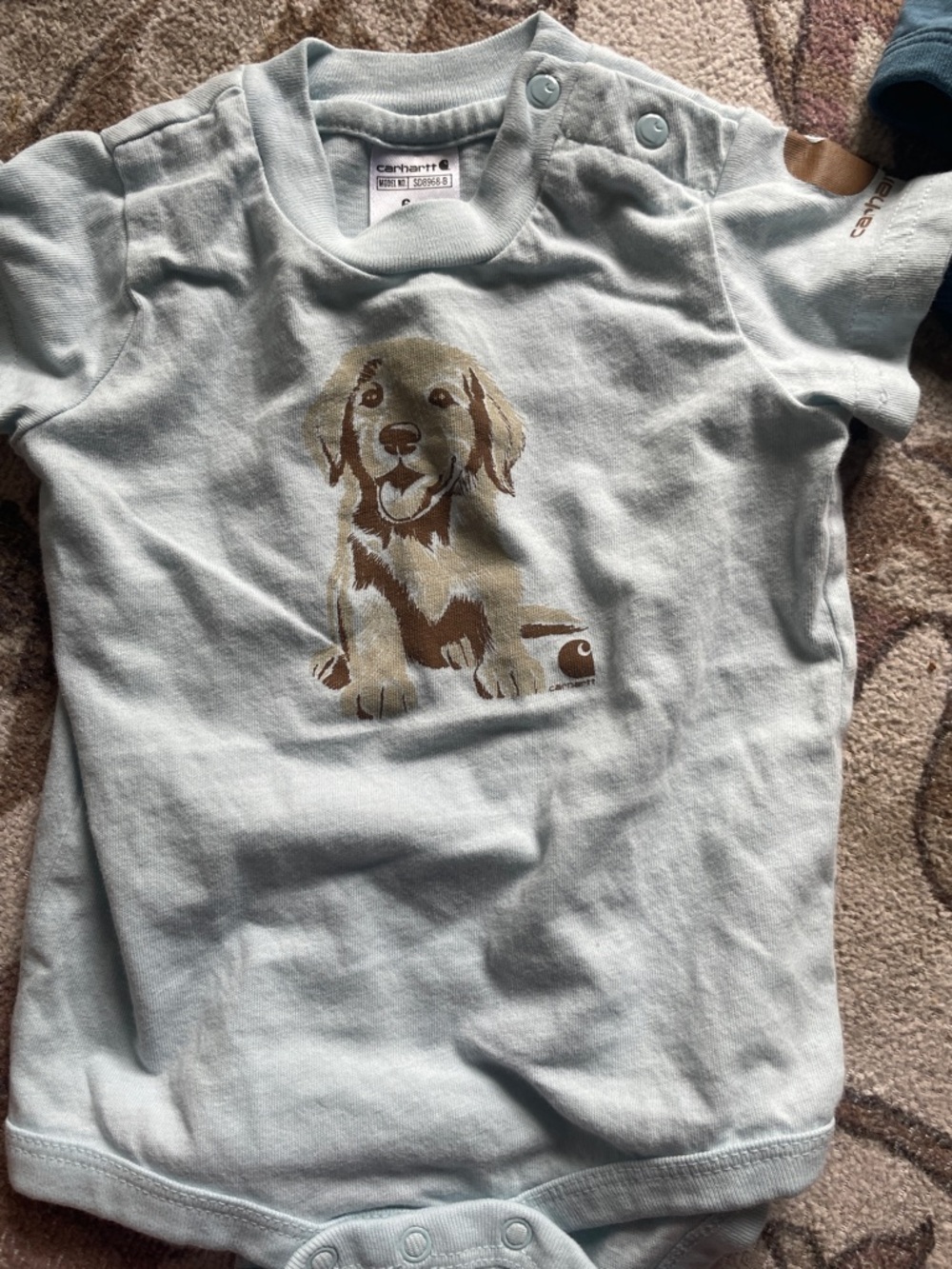 Carhartt Toddler Short Overalls in Tan Striped & Jean w/ 3 Shirts/One-Pieces EUC - Picture 5 of 6